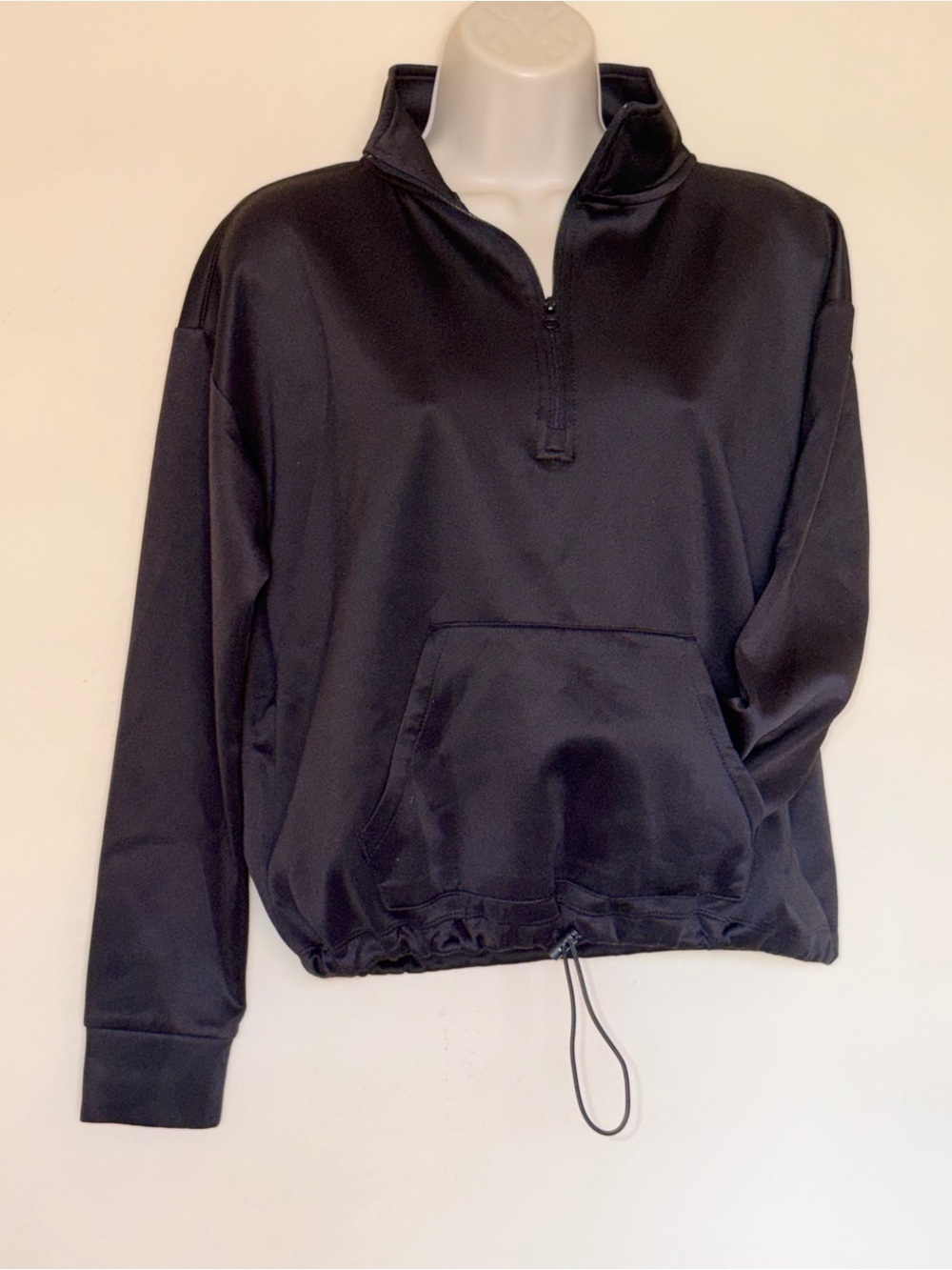 Black Half-Zip Pullover with Drawstring Hem